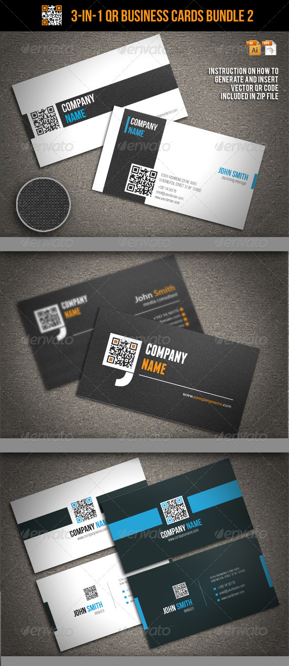 3-In-1 QR Business Cards Bundle 2 - Corporate Business Cards
