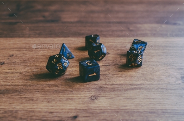 Multi-sided gaming dice used to play RPG fantasy role playing games like D&D Dungeons and Dragons