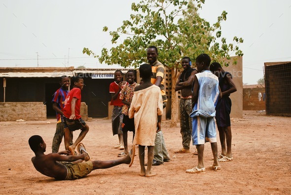 Playing Social skills game with street children in Burkina Faso, Africa