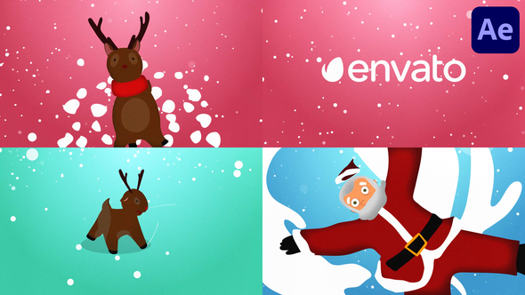 Christmas Santa and Deers Logo Pack for After Effects
