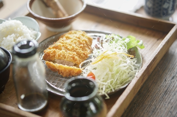 Deep Fried Crispy Pork Cutlet With Cabbage Rice Japanese Food Tonkatsu 