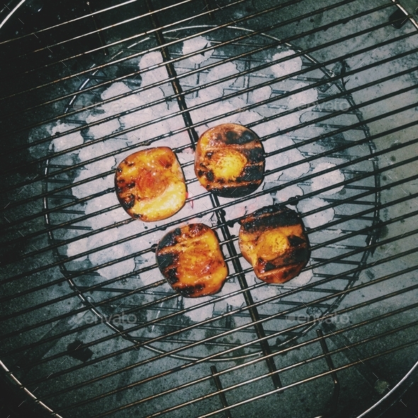 Grilling Peaches - Stock Photo - Images