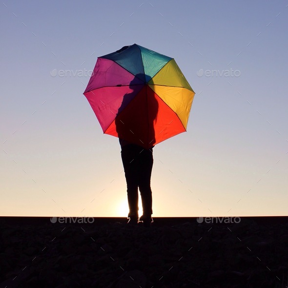 Colorful umbrella. Silhouette