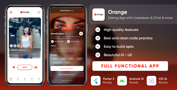Orange - Dating app with Livestream, Chat, Gifts, Payouts : Flutter - Laravel : Full App