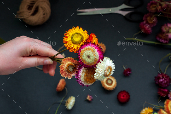 creation of bouquets of dried flowers