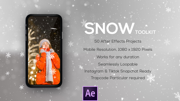 Snow Backgrounds - 50 Snow Overlays - Instagram - Vertical Resolution - For Mobile Videos Elements template preview