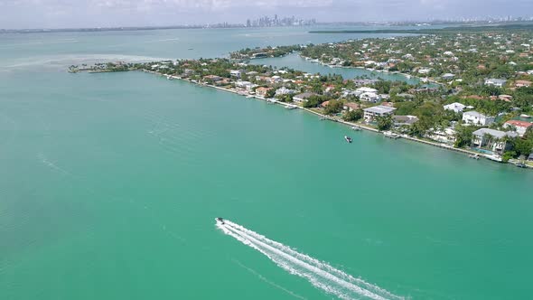 Speed Boat Hyperlapse Aerial Florida Key Biscayne Miami Atlantic Ocean alt