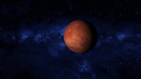 Planet Mars on space .Glowing planet Mars animation on galaxy.