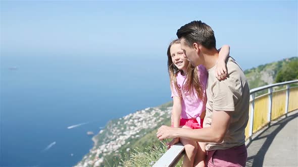 Summer Holiday in Italy. Young Woman on the Background, Amalfi Coast, Italy alt