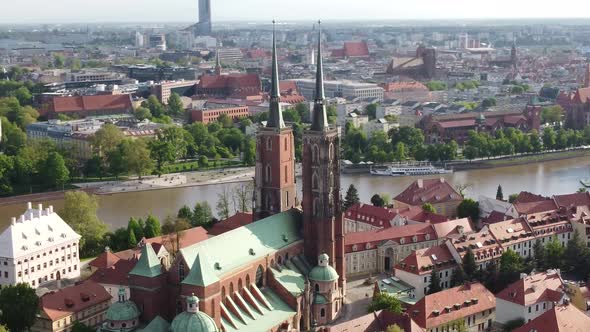 Wroclaw Cathedral aerial panoramic view