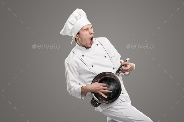 Crazy chef with frying pan