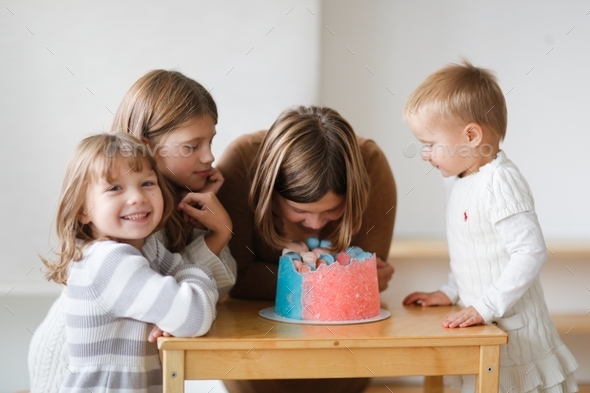 Kids at gender reveal party - Stock Photo - Images