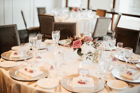 Modern wedding guest table with center piece