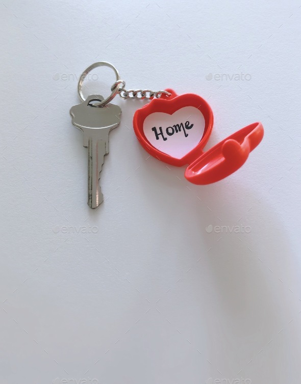 Minimal New home key in heart keychain with the word home inside of it in bucket list new beginnings