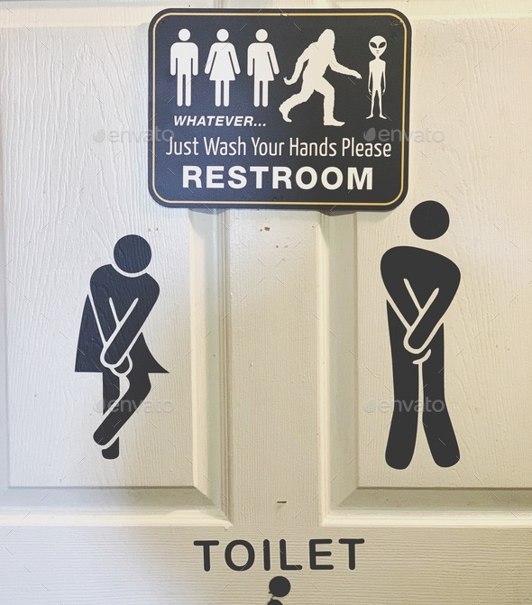 All genders restroom emphasizing the importance of washing hands after using it. Gender equity.  - Stock Photo - Images