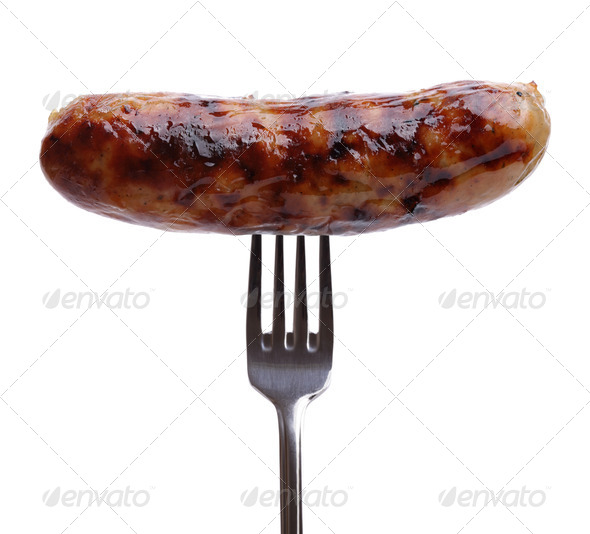 Sausage on a fork - Stock Photo - Images