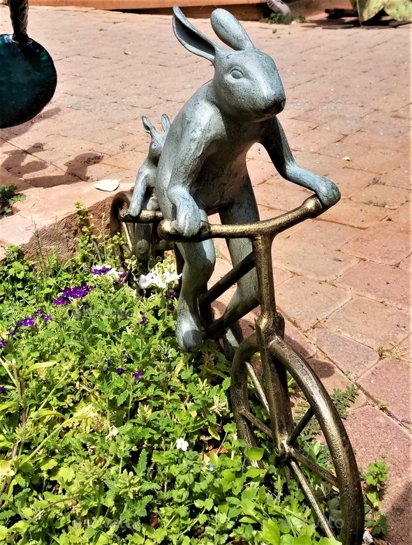 Bunny on a Bike! Easter Bunny Riding a Bicycle to Deliver Eggs on Time! Yard Art!