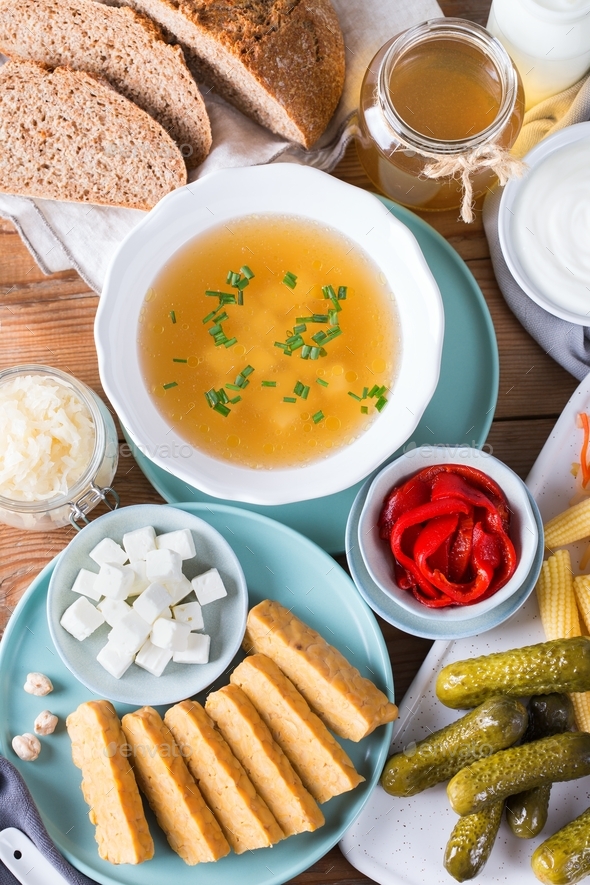 Postbiotics, probiotics, functional food, fermented, good for gut, bowel health Stock Photo by