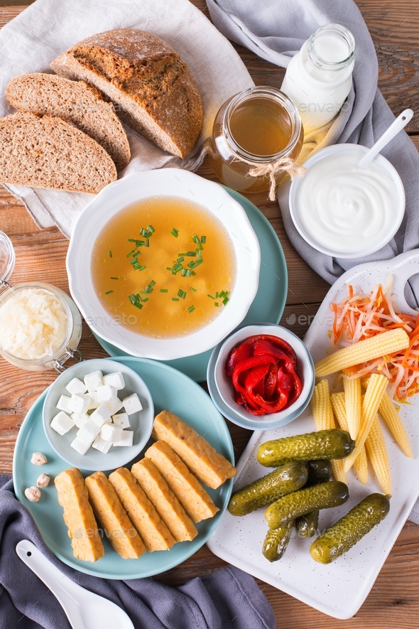 Postbiotics, probiotics, functional food, fermented, good for gut, bowel health Stock Photo by