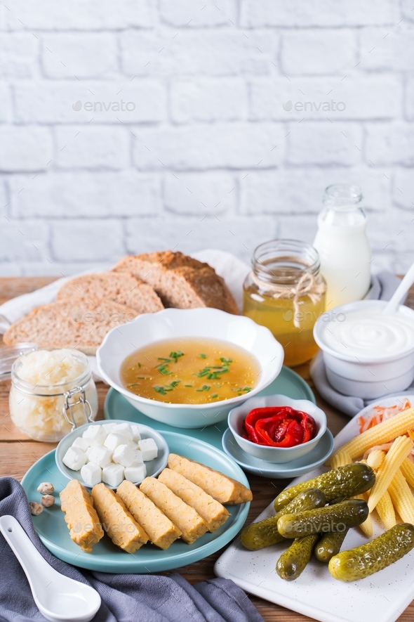 Postbiotics, probiotics, functional food, fermented, good for gut, bowel health Stock Photo by