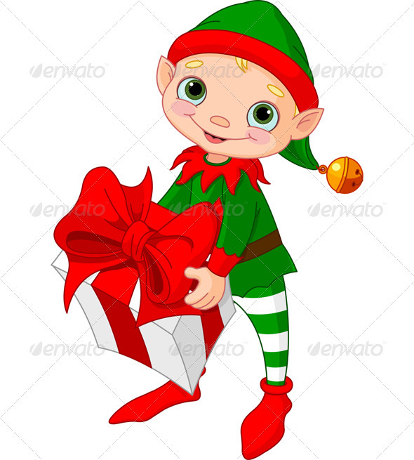 Christmas Elf with gift - Christmas Seasons/Holidays