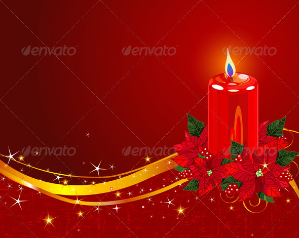 Christmas Candle with Poinsettia - Christmas Seasons/Holidays