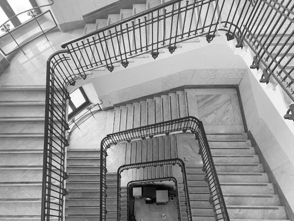 Urban geometry made by stairs in a black and white pic