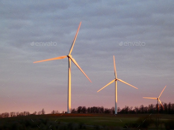 Windmills at sunrise  - Stock Photo - Images