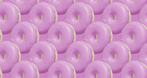 Minimal motion 3d art. Pink Donuts seamless animation pattern. 