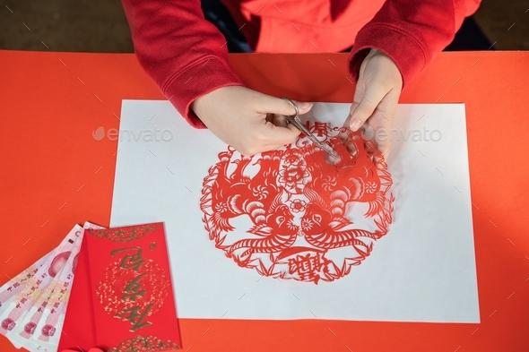 Asian celebration. Chinese culture. Red envelope for money.
