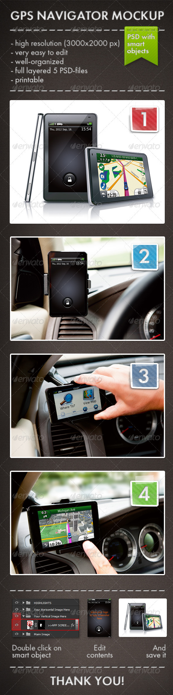 GPS Navigator Mockup - Mobile Displays