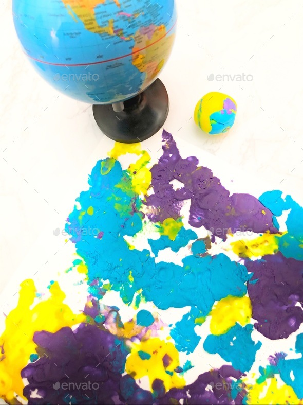 Play-Doh globe and world map created by preschoolers