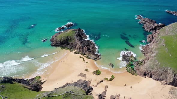Aerial View of the Murder Hole Beach Officially Called Boyeeghether Bay in County Donegal Ireland alt