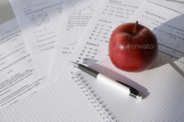 Handwriting of mathematics quadratic equation on examination, practice, quiz or test