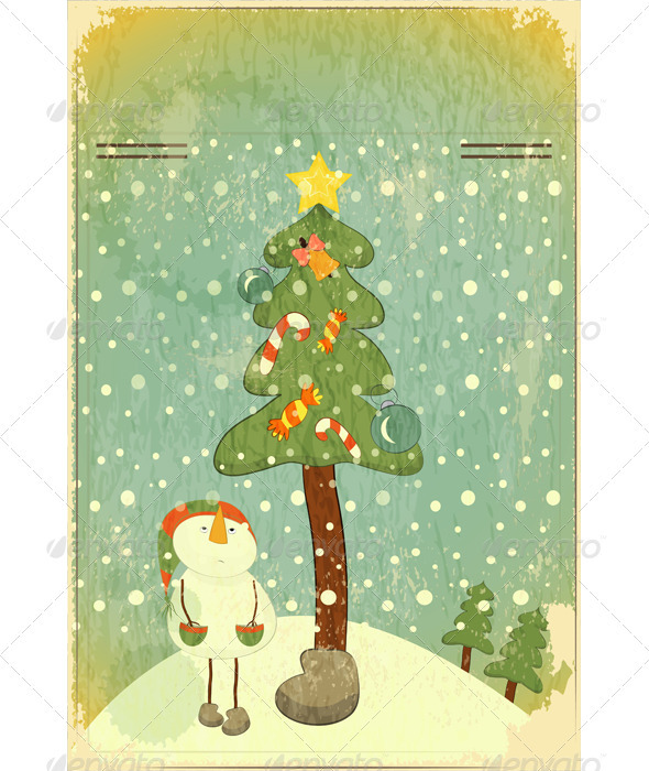 Snowman and Big Christmas Tree - Christmas Seasons/Holidays