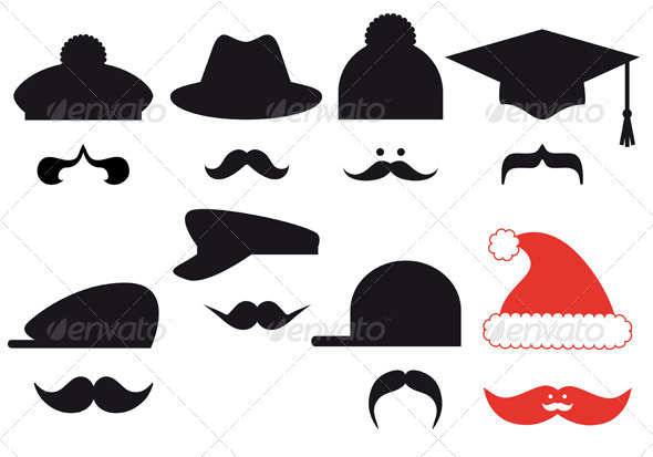 Mustache Set With Hats Vector - People Characters