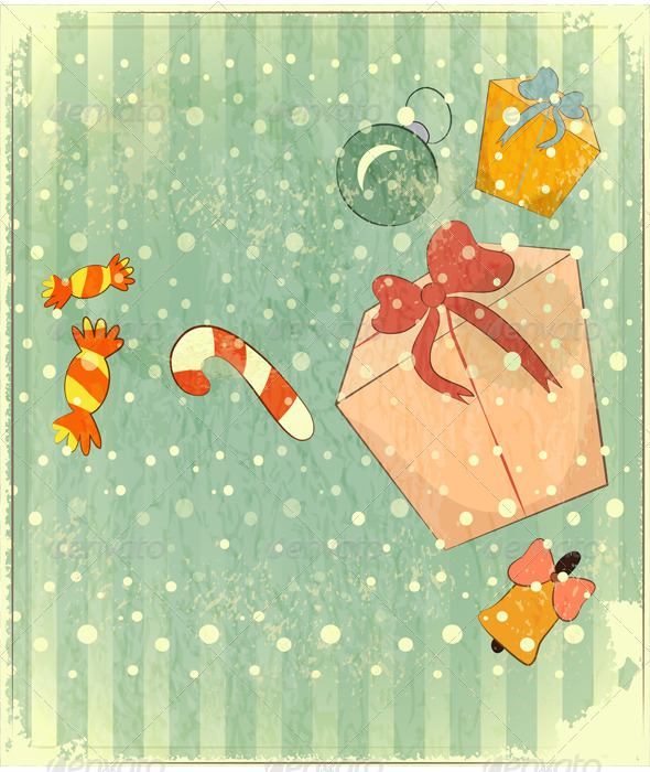 Christmas Retro Postcard with Toys and Gift Box - Christmas Seasons/Holidays
