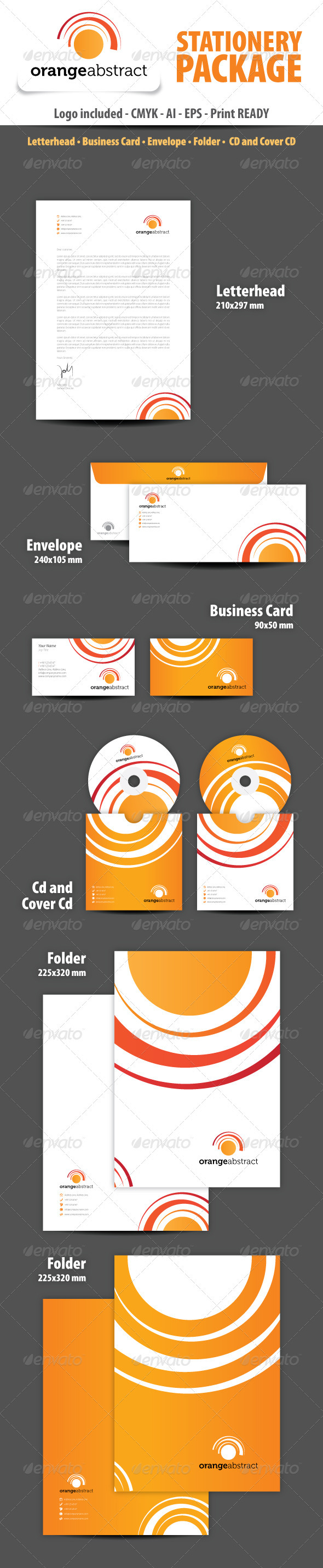 Orange abstract Stationery Package - Stationery Print Templates