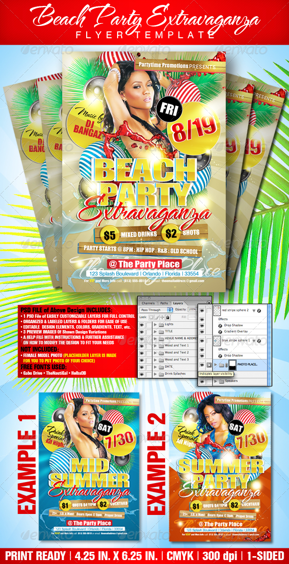 Beach Party Extravaganza Flyer Template