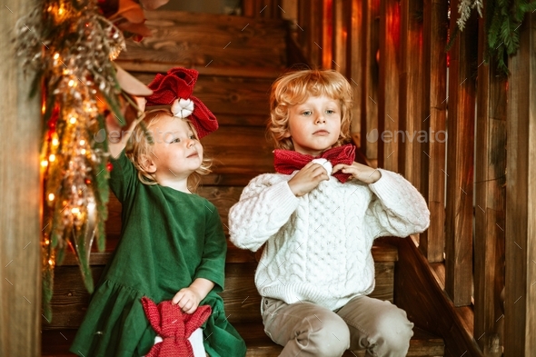 siblings children boy and little girl with blond hair and blue eyes in ...