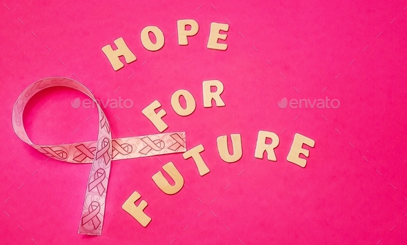 Wild words on pink background give hope for the future in health and medicine.