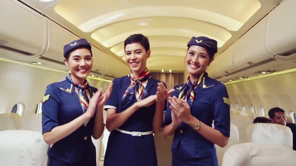 Cabin Crew Clapping Hands in Airplane, Stock Footage | VideoHive