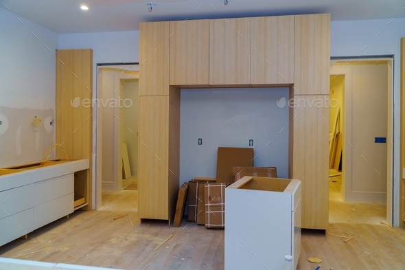 Interior design construction of a kitchen drawers fronts assembling kitchen furniture