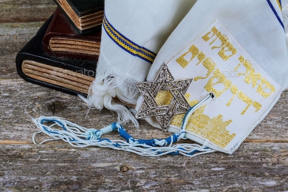 Prayer Shawl - Tallit, jewish religious symbol. Selective focus Jewish holiday