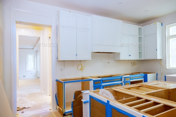 A new homes modern kitchen cabinet furniture installation and assembly
