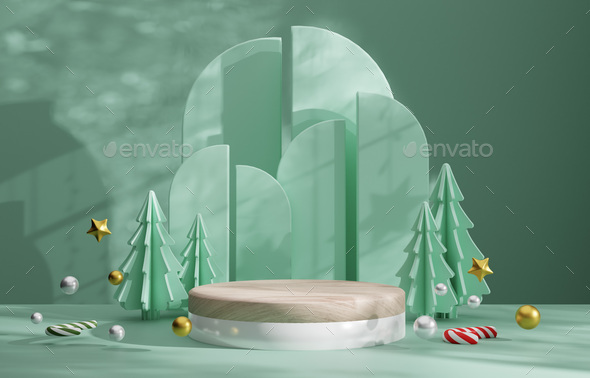 Christmas and New Year festive round podium Modern Creative holiday template.  - Stock Photo - Images