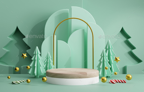 Christmas and New Year festive round podium Modern Creative holiday template.  - Stock Photo - Images