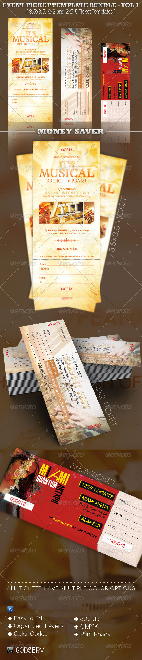 Event Ticket Template Bundle Vol 1 - Miscellaneous Print Templates