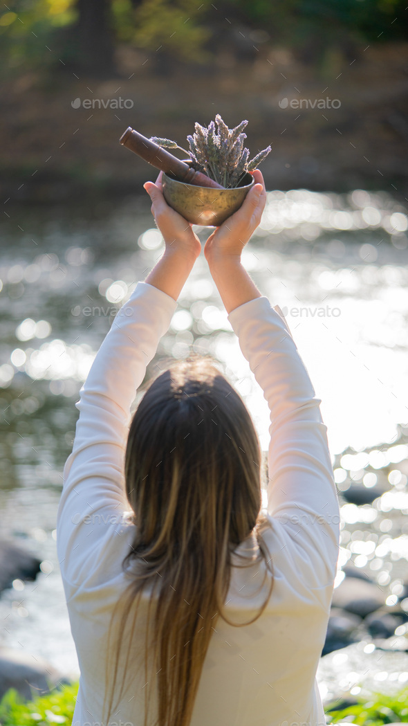 woman doing different mudras alternative medicine, mental health Stock