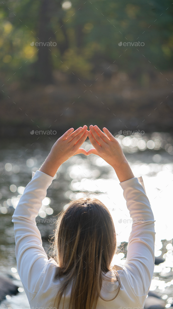 woman doing different mudras alternative medicine, mental health Stock